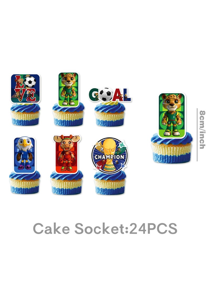 2026 USA-Canada-Mexico World Cup Mascot Party Decorations 5-Piece Set Eagle-Deer-Leopard Theme Pull Flags, Hanging Swirls, Plug-in Balloons Fan Festival Gathering Decorations - Image 5